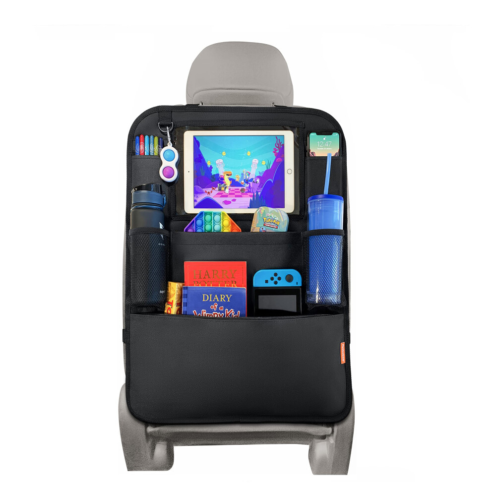 Huckaboo Car Seat Organiser - Kids Back Seat Organiser, Storage Pockets, Screen Holder, 1 Pack Black 8000002694575