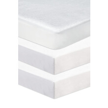 Next To Me Compatible Crib Fitted Sheets 3Pcs Set (83-85 x 50-51 cm) | 100% Pure Cotton - 2 Fitted Sheets & 1 Waterproof Mattress Protector (White)