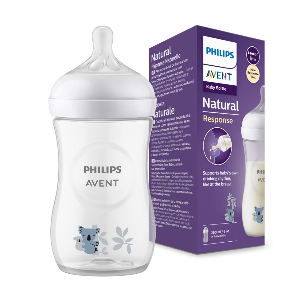 Philips Natural Response Baby Bottle - 260Ml Baby Milk Bottle, Bpa Free For Babies 1 Month+, Koala Pattern (Model Scy903/67) Avent