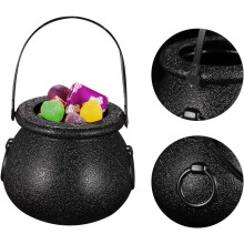 Heksenketel van plastic voor Halloween, mini zwarte plastic ketel met handvat, leuke Halloween decoratie snoepemmer/ketel, veelzijdig te gebruiken