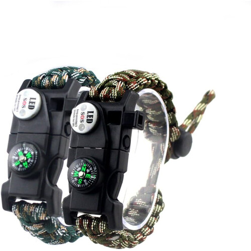 Βραχιόλι Paracord Survival Starter Fire Starter, Ρυθμιζόμενο κιτ εργαλείων 20 σε 1, Αδιάβροχο φως SOS,