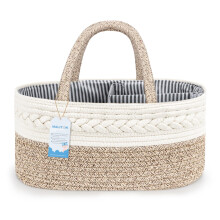 Maliton Nappy Caddy?XX Large Newborn Essentials Diaper Caddy?Cotton Rope Sturdy Portable Baby Caddy Storage Basket with Removable Compartments?Nappy