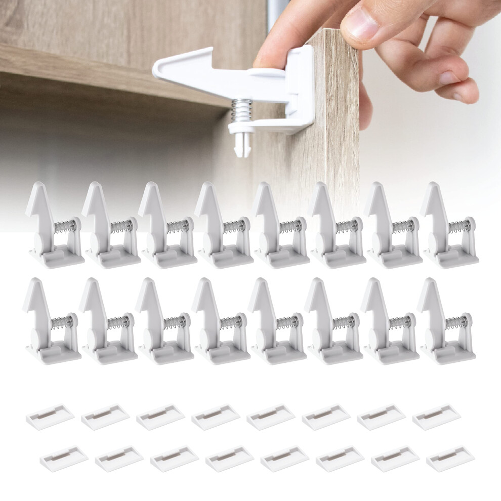 Inaya 16 Pack Cabinet Locks, Child Safety Latches - Baby Proofing Cabinets And Drawer Locks - 3M Adhesive - No Drilling & No Tools Required - Child