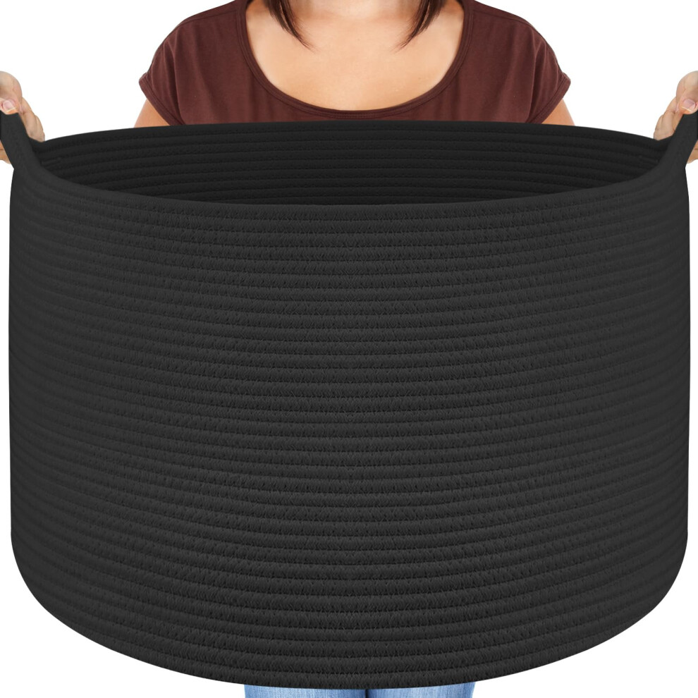 Maliton Black Basket, Black Storage Basket For Clothes, Bedding, Living Room, 50X35 Cm 68L Large Foldable Laundry Hamper With Sturdy Handles