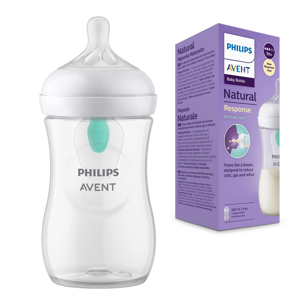 Philips Natural Response Baby Bottle - 260Ml Baby Milk Bottle With Airfree Vent, Bpa Free For Newborn Babies Aged 1 Months+ (Model Scy673/01) Avent