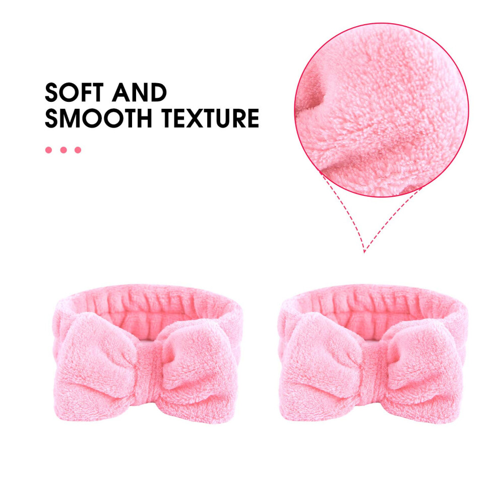 Coral Elegant Spa Headbands, Soft Fleece Makeup Headband With Adorable Bow Knot, Convenient For Beauty Care Rituals And Skin Care Sessions