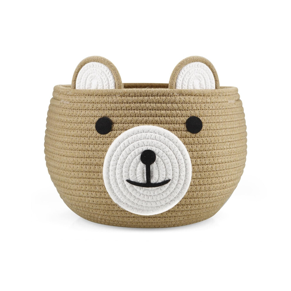 Pandaear Cotton Rope Baby Basket, Baby Nursery Laundry Nappy Caddy Organizer Storage With Cute Bear Design For Infant Newborn Essentials, Diaper Caddy