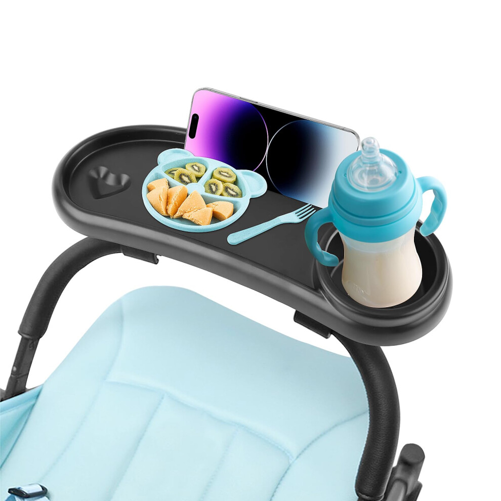 Stroller Snack Tray With Universal Cup Holder, Multifunction Pram Accessory (Black) Black Royuext