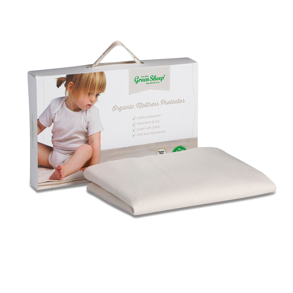 The Little Sheep Waterproof Mattress Protector, Organic Cotton, (To Fit Next To Me Bedside Crib), 50 X 83 Cm Green The Little Green Sheep
