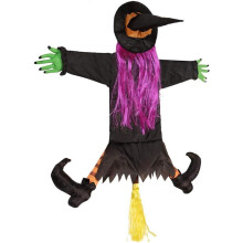 Décoration d'Halloween interactive : sorcière maléfique écrasée, sorcière animée parlante avec yeux lumineux et activation sonore pour votre