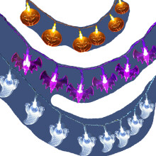 Halloween lichtslinger, griezelige sfeer voor binnen- en buitendecoratie, op batterijen werkende pompoen-, spook- en vleermuis-ledlampjes, eenvoudig