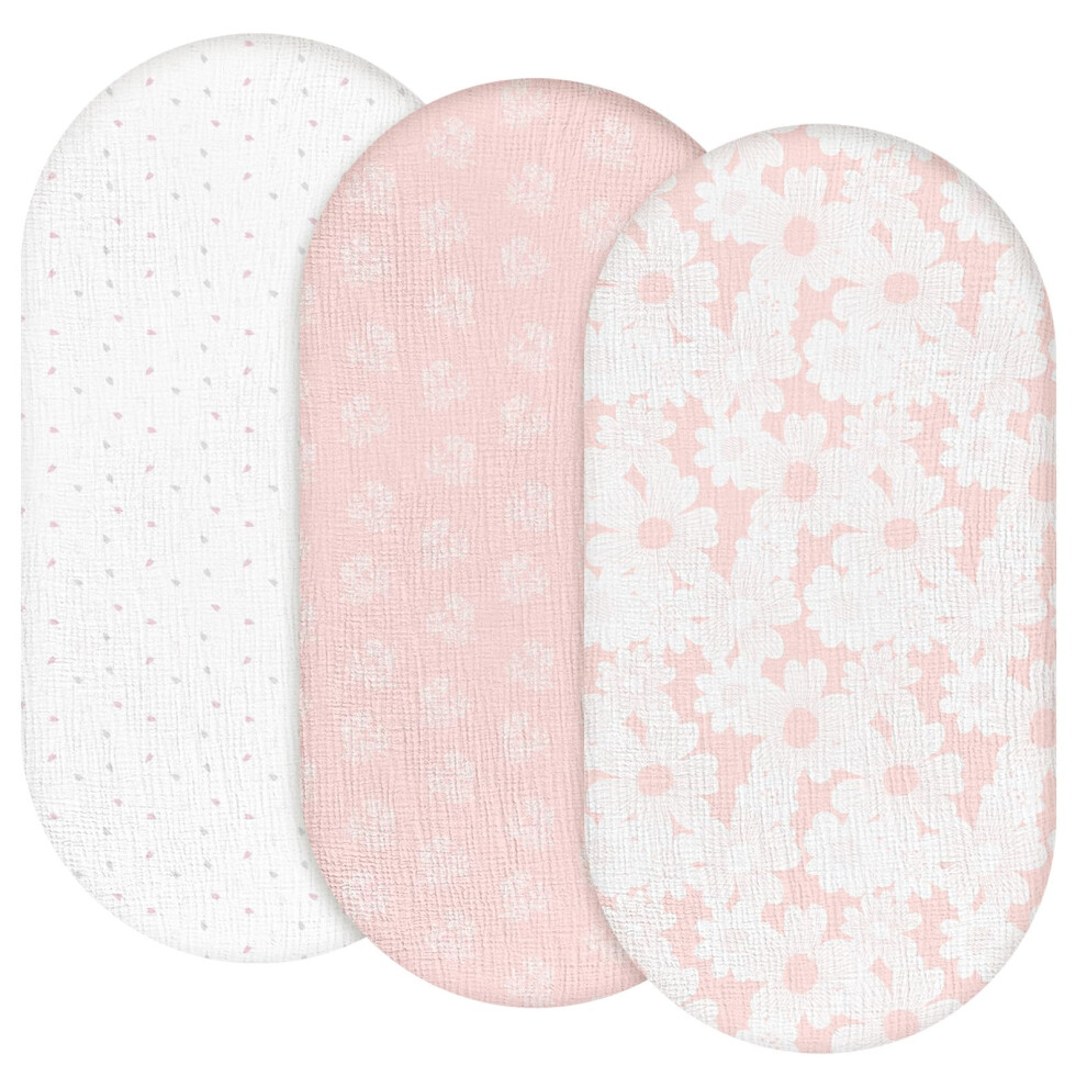 100% Muslin Cotton Baby Fitted Sheet, Pack Of 3, 83 X 43 Cm, European Cot Size, Oeko-Tex 100, Bassinet Sheets, Pram Mattress Cover Pink Gllquen Baby