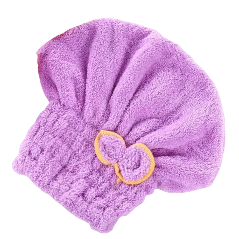 Satin Bonnet Coral Velvet Bow QuickDrying Bathing Hat Purple A For Hair Care