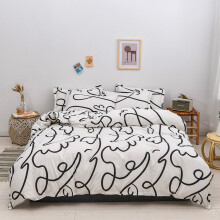 Bettwäsche-Set für Queensize-Betten, 100 % Baumwolle, Bettbezug mit abstraktem Gesichtsmuster, Reißverschlüssen und Bändern, 2 Kissenbezüge,