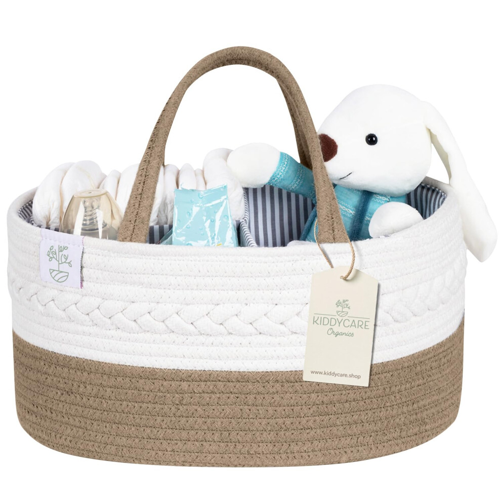 Kiddycare Baby Diaper Nappy Caddy Organizer Cart Storage For Nursery With Handle Lid | Diaper Tote Bag Holder, Baby Shower Basket Gift | Natural Large