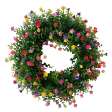 Mesterséges eukaliptusz virágkoszorú, bejárati ajtóra díszítő koszorú, kézzel készített, tartós műanyag koszorú beltéri és kültéri
