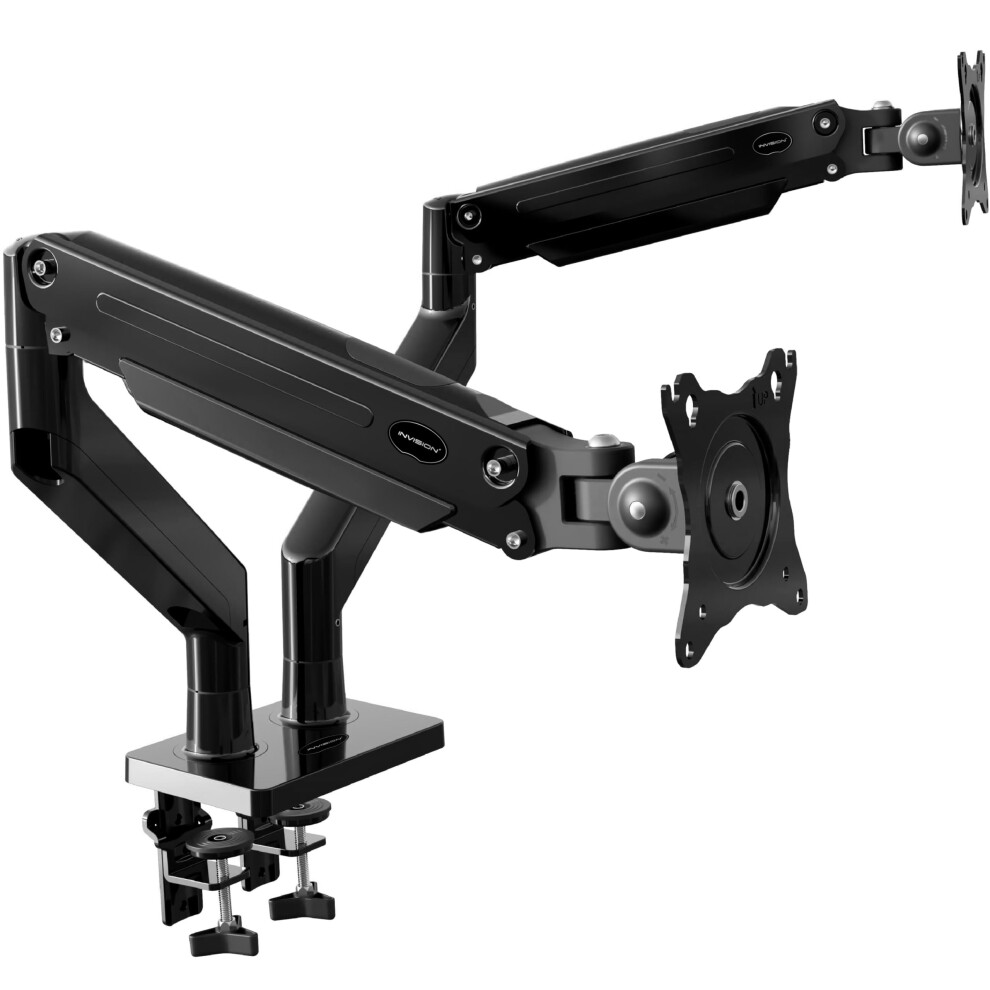 Invision Dual Pc Monitor Arm Bracket Ergonomic Height Adjustable (Gas Assisted) Full Motion Long Arm Desktop Clamp Mount For 24?-35? Screens Tilt & 8000002713405