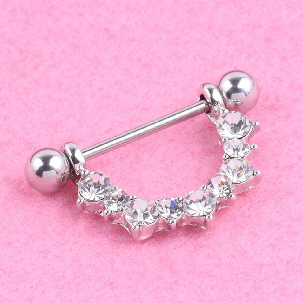 Rhinestone Inlaid Nipple Ring Set, Nickel Free Lead Free Rhinestone Inlaid Surgical Stainless Steel Piercing Barbells, Smooth Surface Sparkly