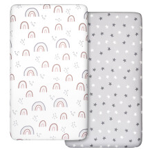 2 Pack Cot Sheets, 100% Microfiber- Breathable, 120 x 60cm Cozy and Lightweight Cot Fitted Sheets, Oeko-tex100, Fits All Bassinet Mattress Shapes,