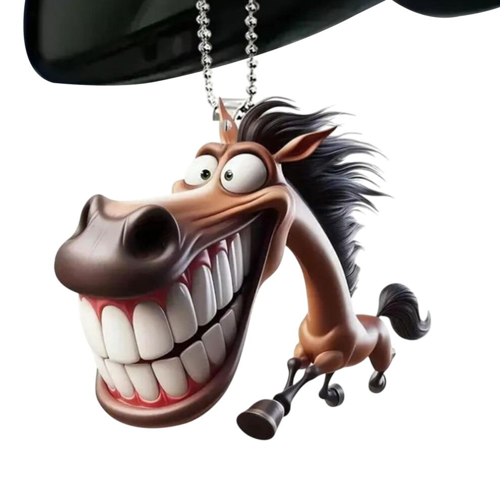 Funny Horse Car Mirror Hanging Ornament, Scratchproof Acrylic Cartoon Pendant For Car Decor 9119770985309