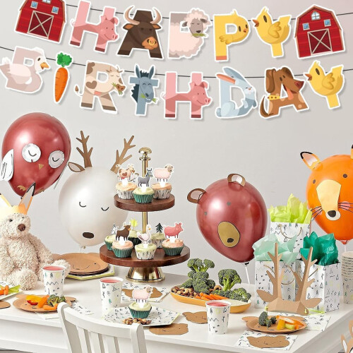 Décorations de fête polyvalentes et faciles à assembler, comprenant un ensemble complet de décorations jetables sur le thème des animaux de la 1