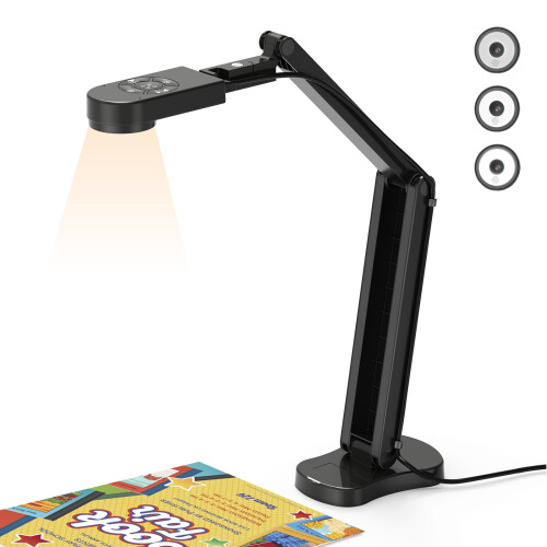 THUSTAND 8MP Visualiser/Document Camera, Webcam 4K with A3 format, LED Light, Image Invert Function, Fold, Dual Microphones for Mac OS, Windows, Zoom,