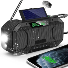 Radio solar cu manivelă cu funcții de urgență, difuzor Bluetooth impermeabil, alimentat cu baterii reîncărcabile, radio meteo AM/FM NOAA