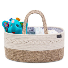 YeaYee Nappy Caddy,Baby Diaper Caddy Organiser, Portable Nursery Storage Basket with Changeable Compartments,100% Cotton Woven Rope(Small, Yellow)?
