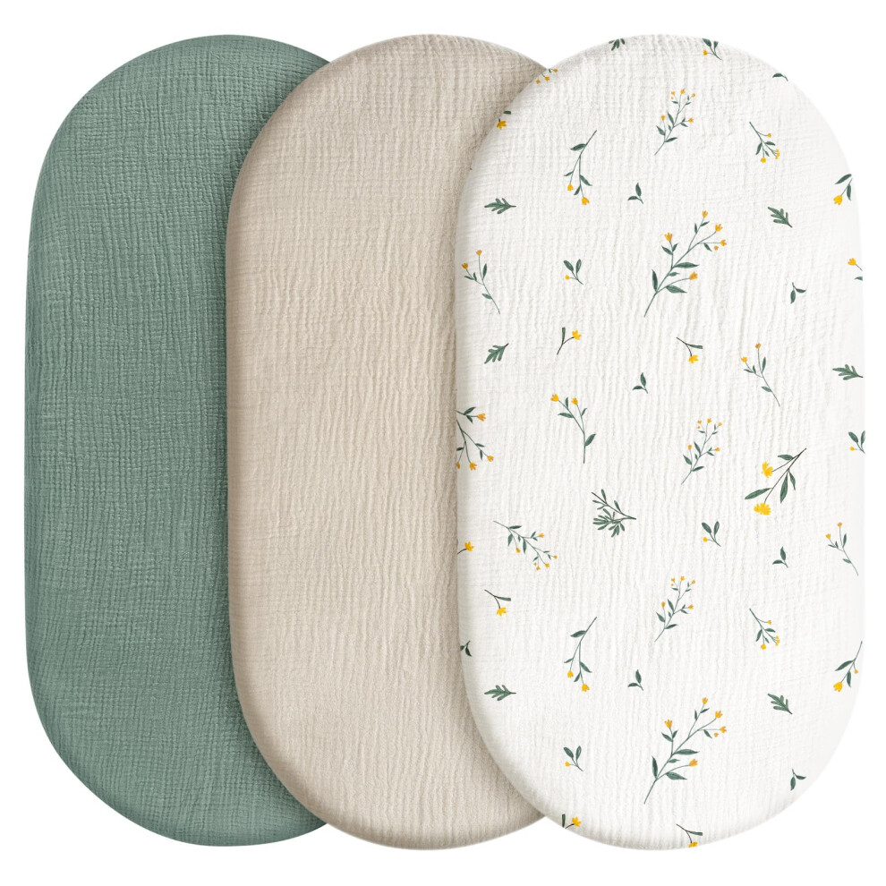 Baby Mattress Cover, Fitted Sheet, Pack Of 3, 100% Muslin Cotton,Oeko-Tex 100,Muslin Bassinet Sheets,Bassinet Cover,Pram Mattress Cover,83 X 43 X 10 Gllquen Baby