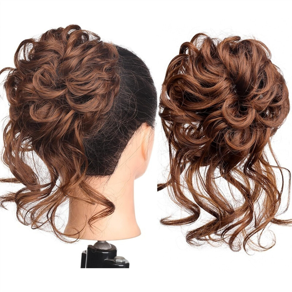 Unisex Wig Buns Messy Bun Hair Piece For Women Elastic Band Synthetic Curly Donut Chignon Ponytail Am4102