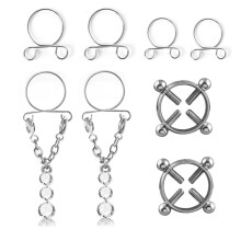 Anillos para pezones ajustables con clip, joyería de imitación para piercing corporal con brillantes diamantes de imitación, diseño colgante sin