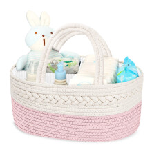 Maliton Nappy Caddy?Cotton Rope Newborn Essentials?Sturdy Portable Nursery Baby Caddy Storage Basket with Removable Compartments?Nappy Organiser as