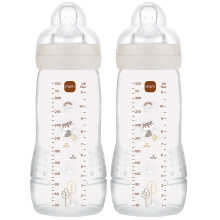 MAM Easy Active Bottles | 2 Pack (2 x 330ml) | Fast Flow MAM Teats Size 3 | Baby Accessories | Grey (Various Designs)