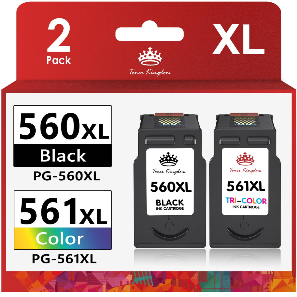 Toner Kingdom 560 561 Xl Ink Cartridges Replacement For Canon 560 561 Ink Cartridges Pg-560Xl Cl-561Xl For Canon Pixma Ts5350 Ts7450 Ts5351 Ts7451 8000002717571