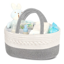 Maliton Nappy Caddy?Cotton Rope Newborn Essentials Diaper Caddy?Sturdy Portable Nursery Baby Caddy Storage Basket with Removable Compartments?Nappy