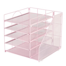 5-Tiered Letter Tray With Magazine Stand Multipurpose Desk-Pink