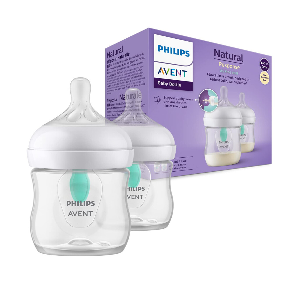 Philips Natural Response Baby Bottle - 2X 125Ml Baby Milk Bottle With Airfree Vent, Bpa Free For Newborn Babies Aged 0 Months+ (Model Scy670/02) Avent