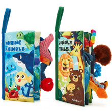 hahaland 2 Pcs Sensory Toys 0-6 Months Touch Feel Activity Soft Book with Squeaker, Crinkle Paper Essentials for Newborn 0 3 6 12 Months 1 Year olds