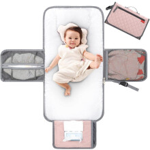 Lekebaby Portable Changing Mat Baby Nappy Changing Mat Travel Baby Change Mat with Wipe-Pocket and Head Cushion, Quilted Pink