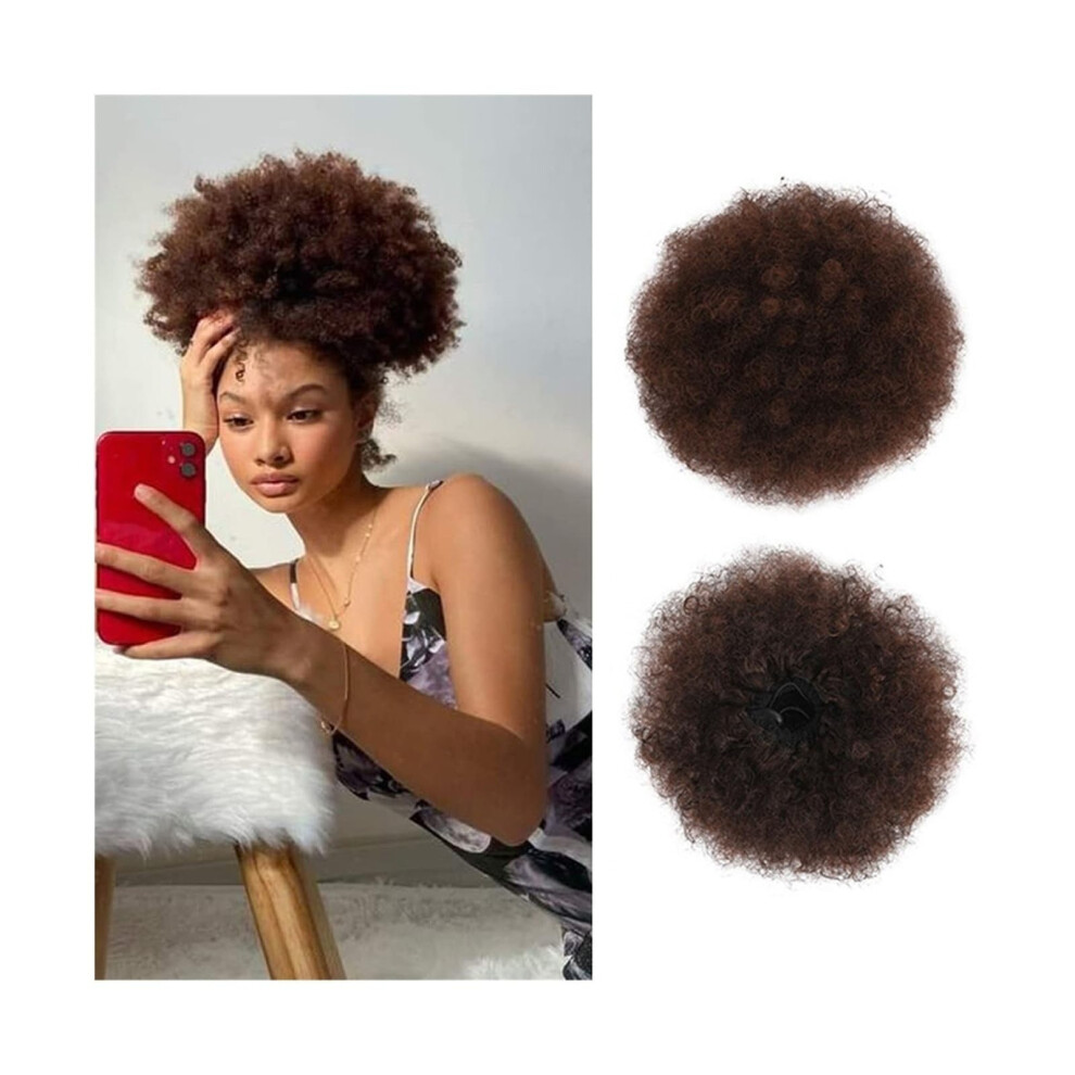 Unisex Bun Hair Piece Afro Puff Drawstring Ponytail, Synthetic Afro Kinky Curly Hair Bun Extension, Clipin 8In/10In Color 33