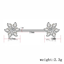 Brustwarzenpiercing-Ring mit Hantelmotiv für Damen und Herren, hypoallergener Piercing-Schmuck mit glänzendem Blumen-Zirkonia-Design, Geschenk zum