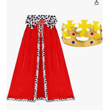 Couronne dorée pour jeu de rôle royal, sceptre avec cape rouge et costume de roi, costume de prince médiéval pour cosplay et Halloween