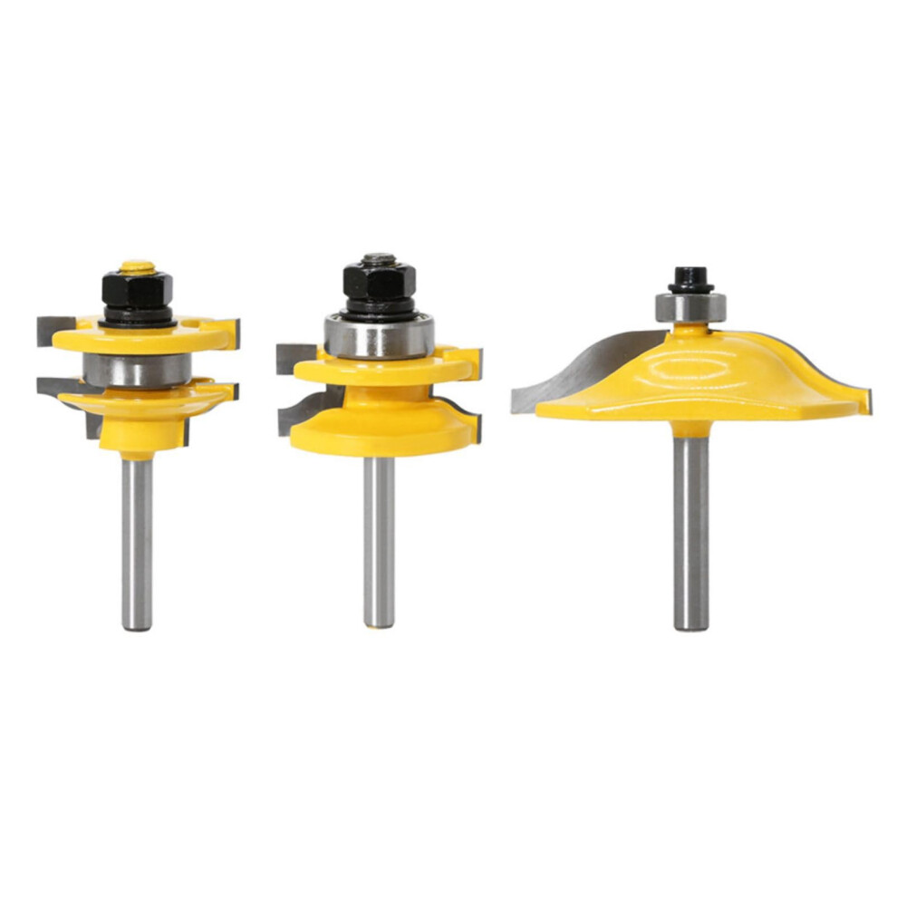1/4In Shank Router Bit Set, 3Piece Roundover And Raised Panel Cabinet Door Router Bits 9119770987846