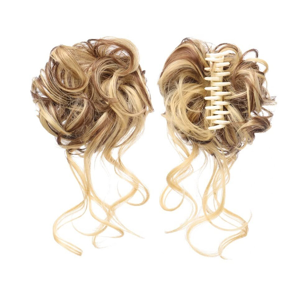Unisex Hair Bun Extensions Synthetic Chignon Hairpiece For Women Messy Curly Claw Bun Scrunchy Blonde Sw20702