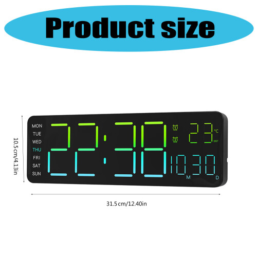 Automatisch dimmen LED-wandklok met datum- en 2