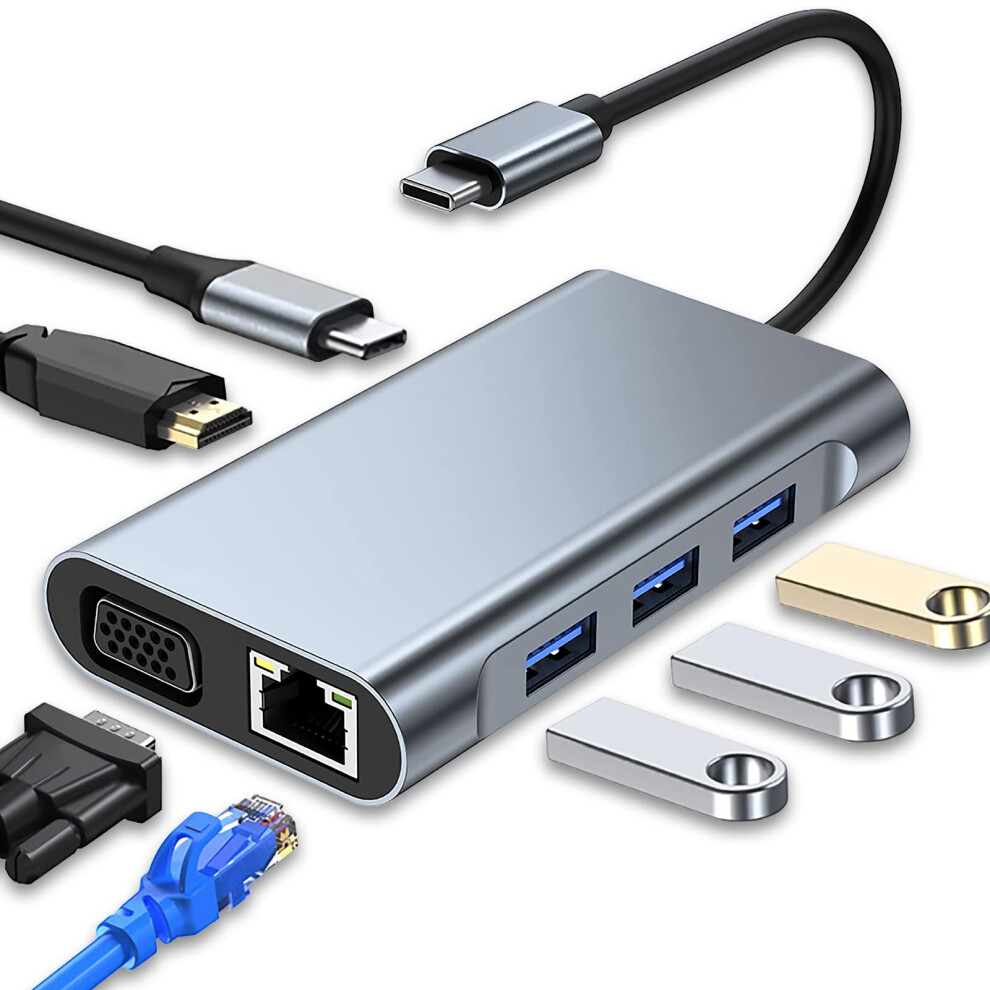 Usb-C Hub, 7-In-1 Multiport Adapter With 4K Hdmi, Vga, Usb 3.0, 100W Pd, Ethernet Docking Station For Macbook Pro, Air & Other Type-C Devices 8000002713191