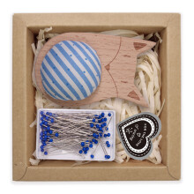 Pin Holder with 100 Straight Sewing Pin for Sewing-Blue