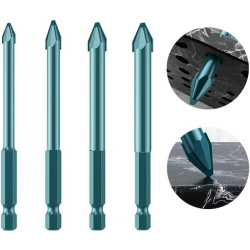 Tile Drill Bit Tilted Head, Easy Chip Removal, 10mm, 1Piece, Conventional Hex Shank 2