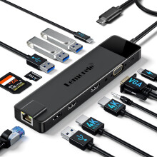 Upgrade Lemorele 13 in 1 Docking Station, 3*Display USB C Hub Adapter to 2 HDMI 4K,VGA,Gigabit Ethernet,2 USB 3.0& 2.0, USB C 3.0 Data,100W PD,3.5mm