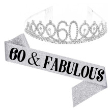 Verjaardagsfeestartikelen voor vrouwen, verstelbare hoofdband met strass-steentjes en parelsluiting, glitterstoffen verjaardagsdecoratieset Eleg